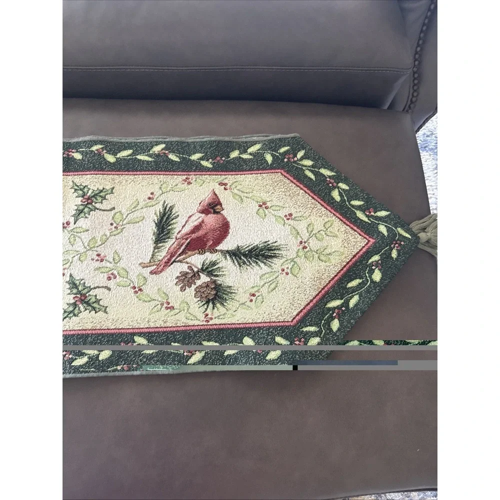 Vintage Christmas Holiday Tapestry Table Runner Cardinals Wintersong 72